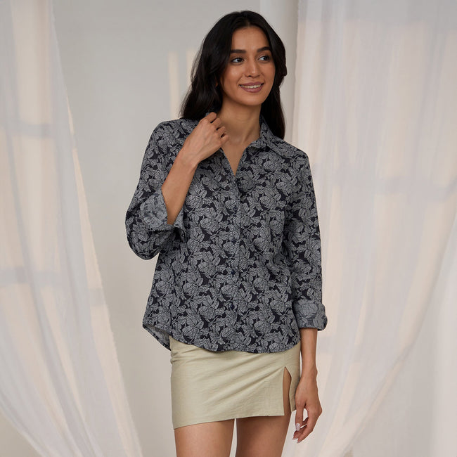 Women Grey Contrast Verdure Shirt
