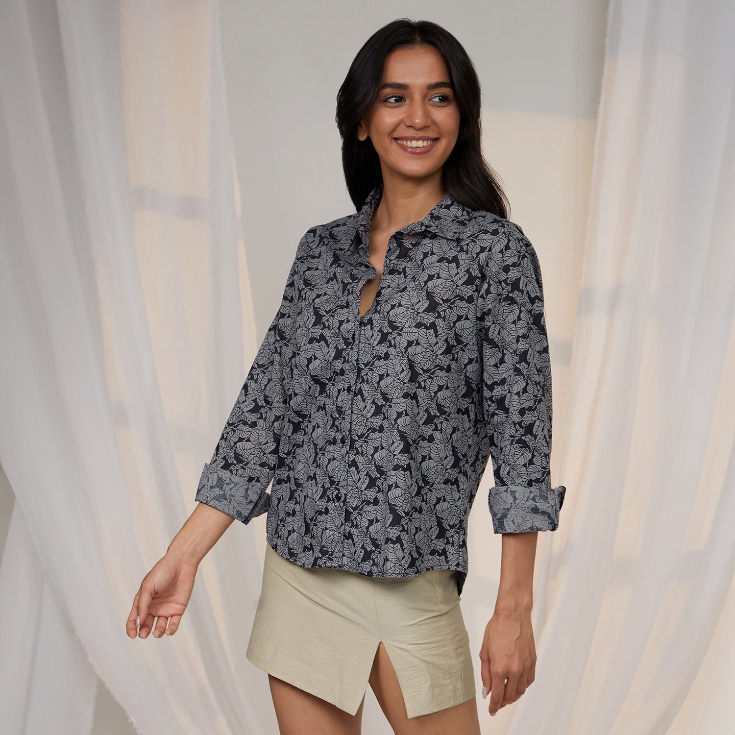 Women Grey Contrast Verdure Shirt