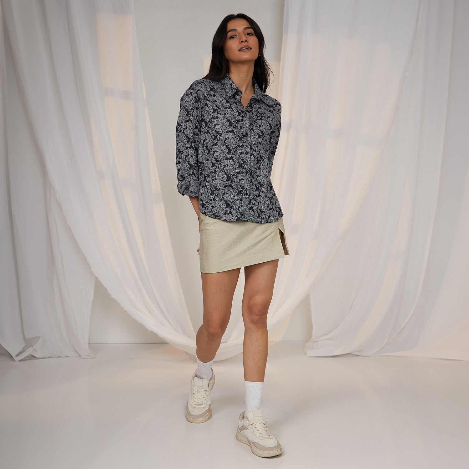 Women Grey Contrast Verdure Shirt