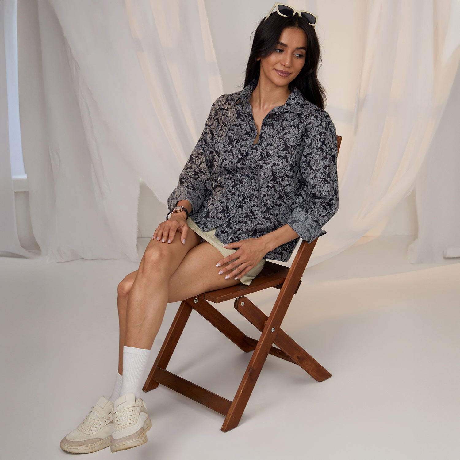 Women Grey Contrast Verdure Shirt