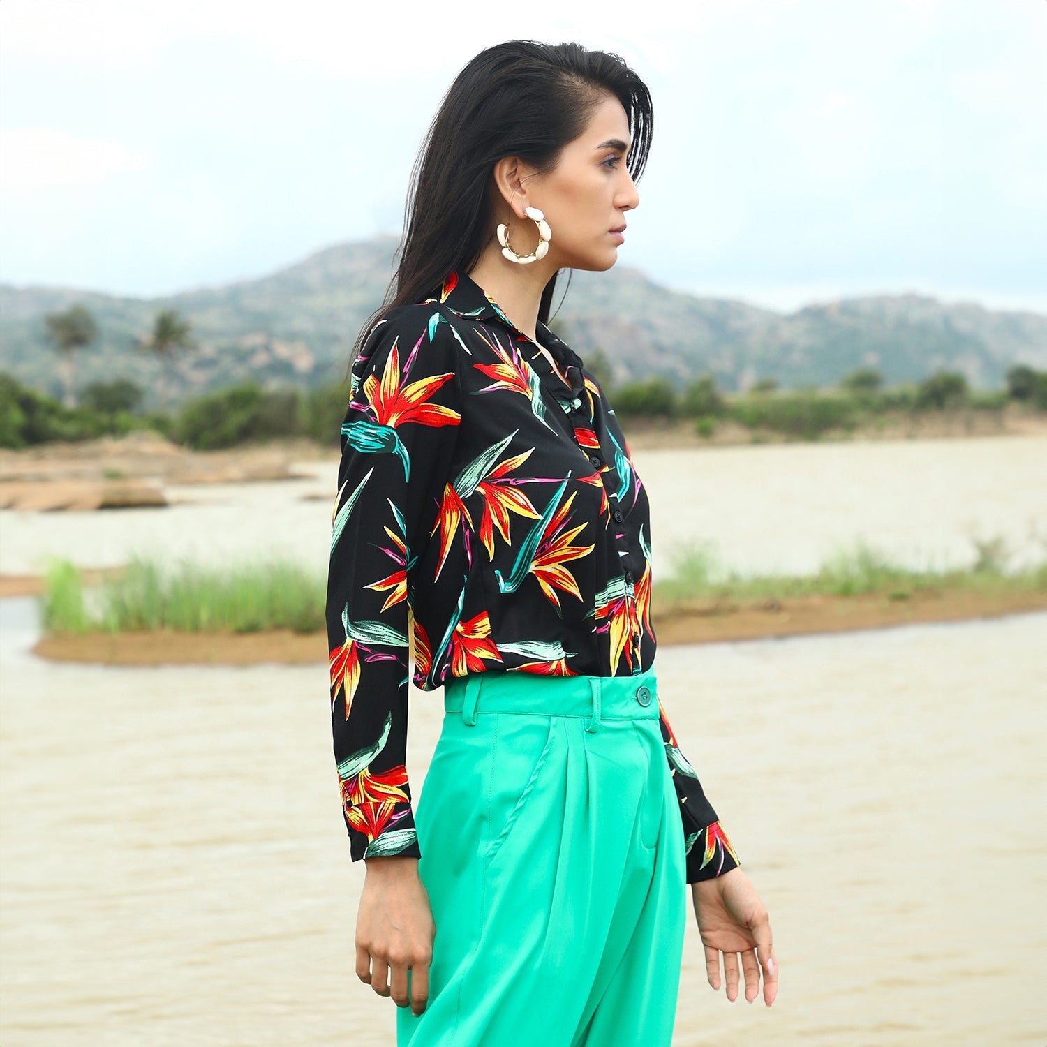 Women Black Wild Foliage Shirt