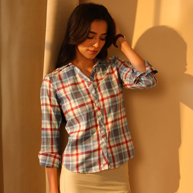 Women Multi Tartan Plaid Boxy Shirt