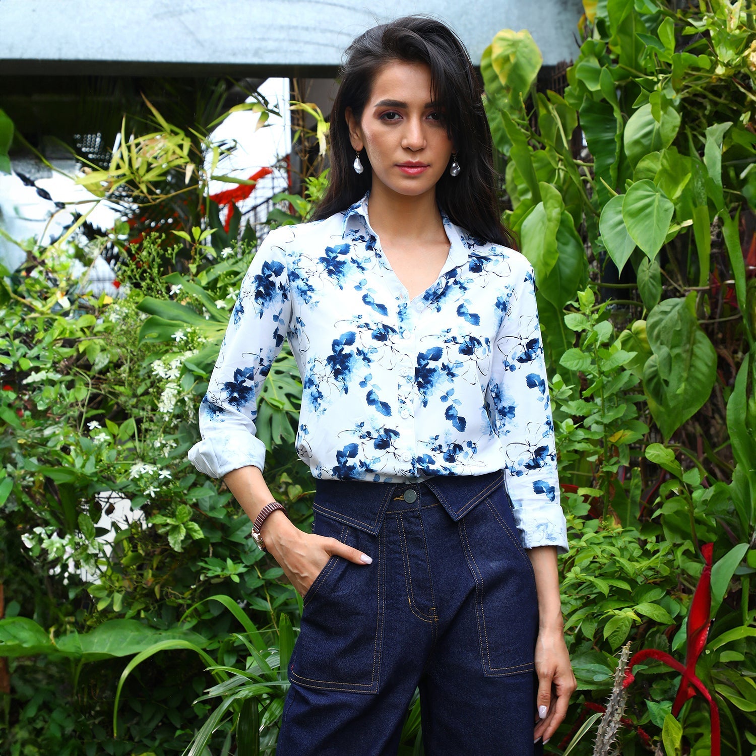Women Blue Botanical Strokes Shirt