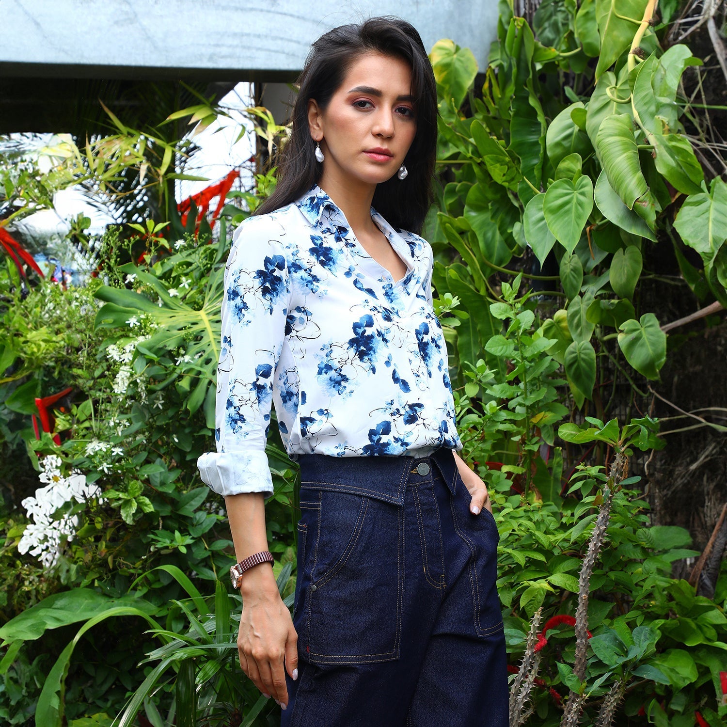 Women Blue Botanical Strokes Shirt
