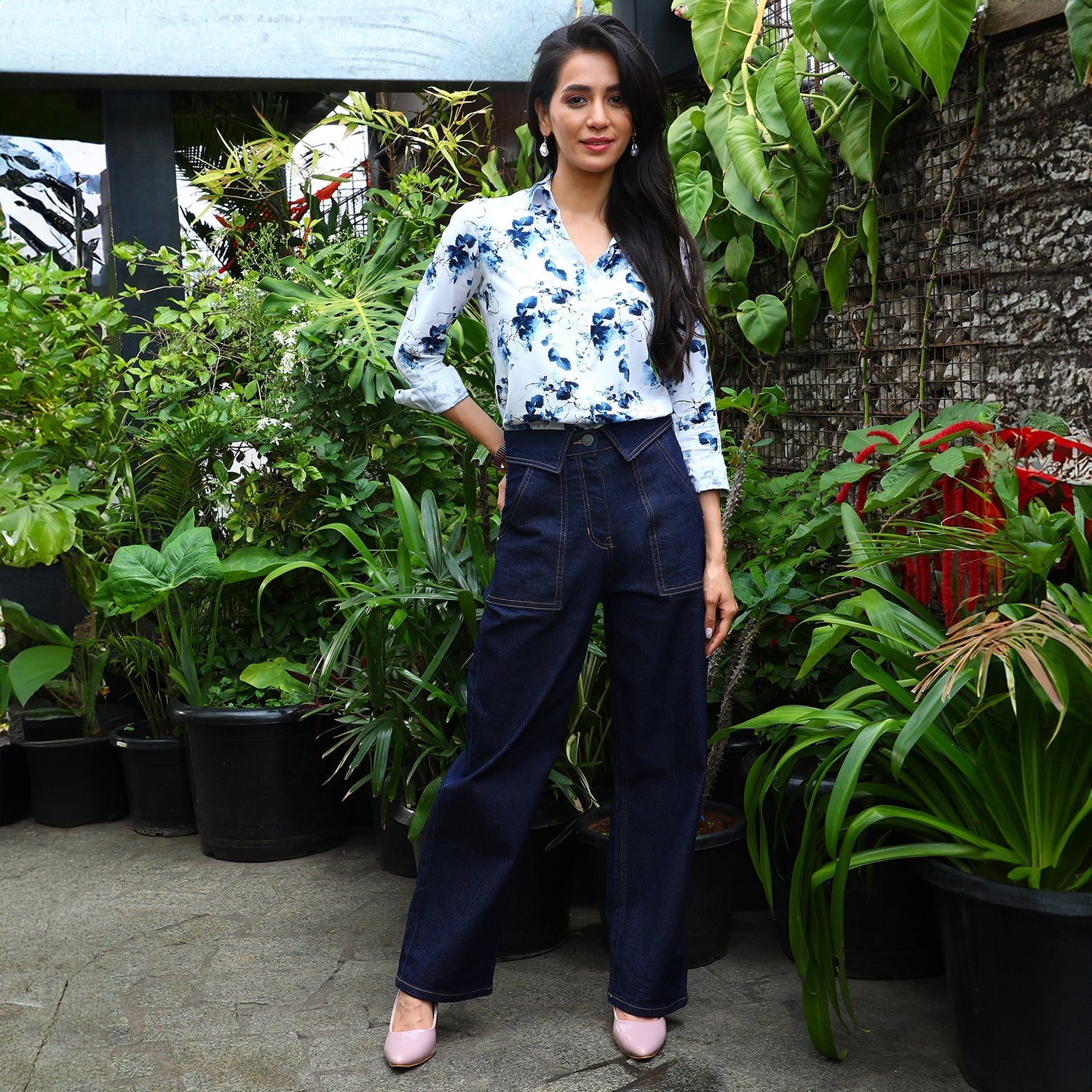 Women Blue Botanical Strokes Shirt