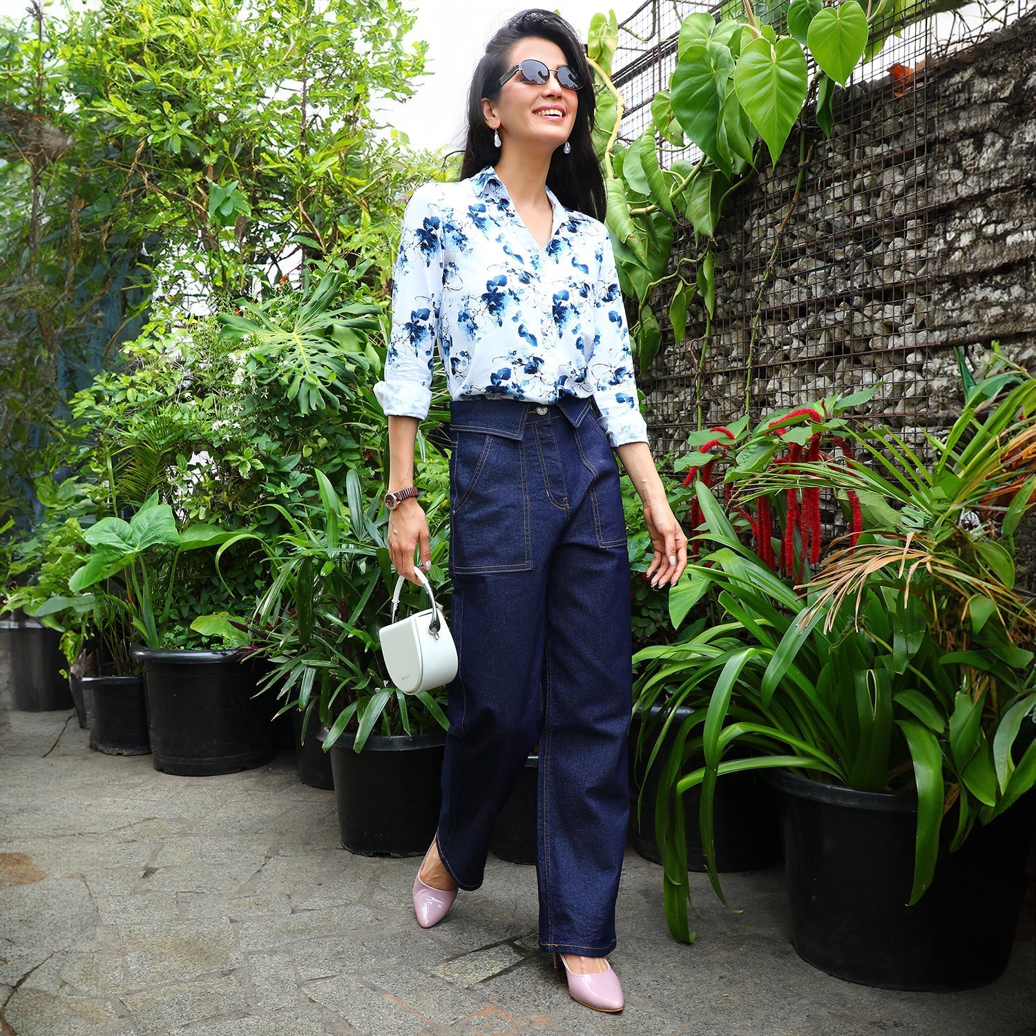 Women Blue Botanical Strokes Shirt
