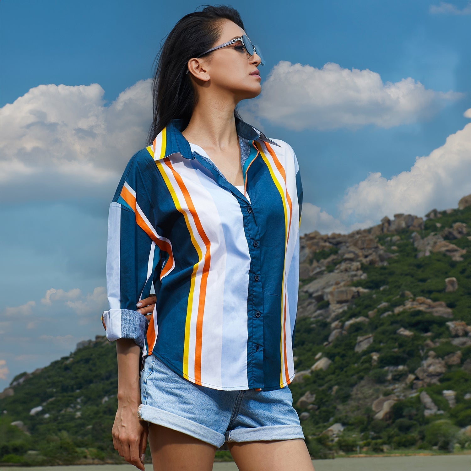 Women Blue Striped Shirt