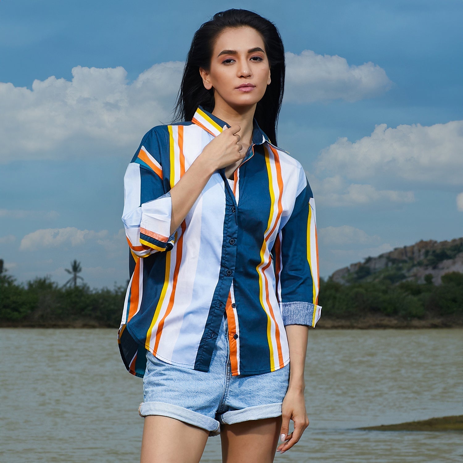 Women Blue Striped Shirt