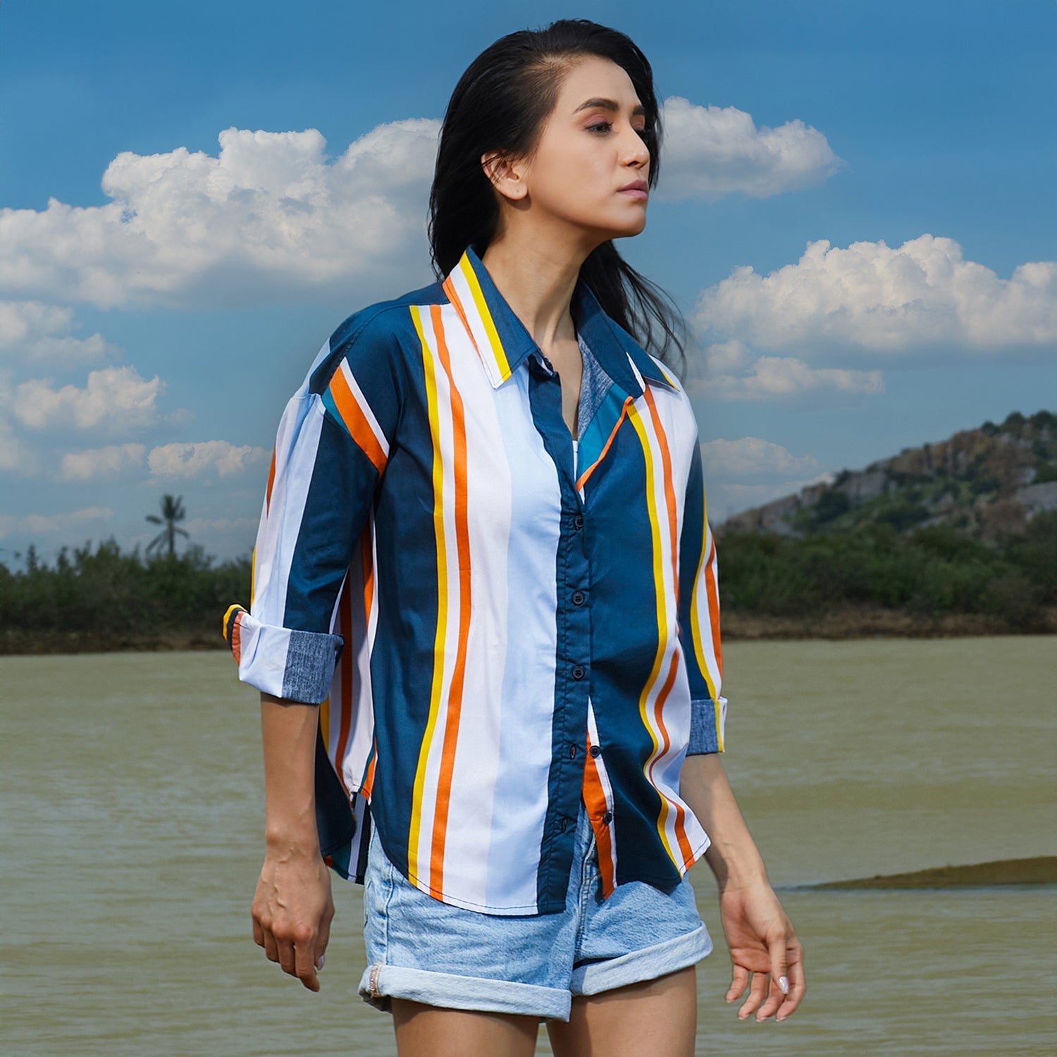 Women Blue Striped Shirt