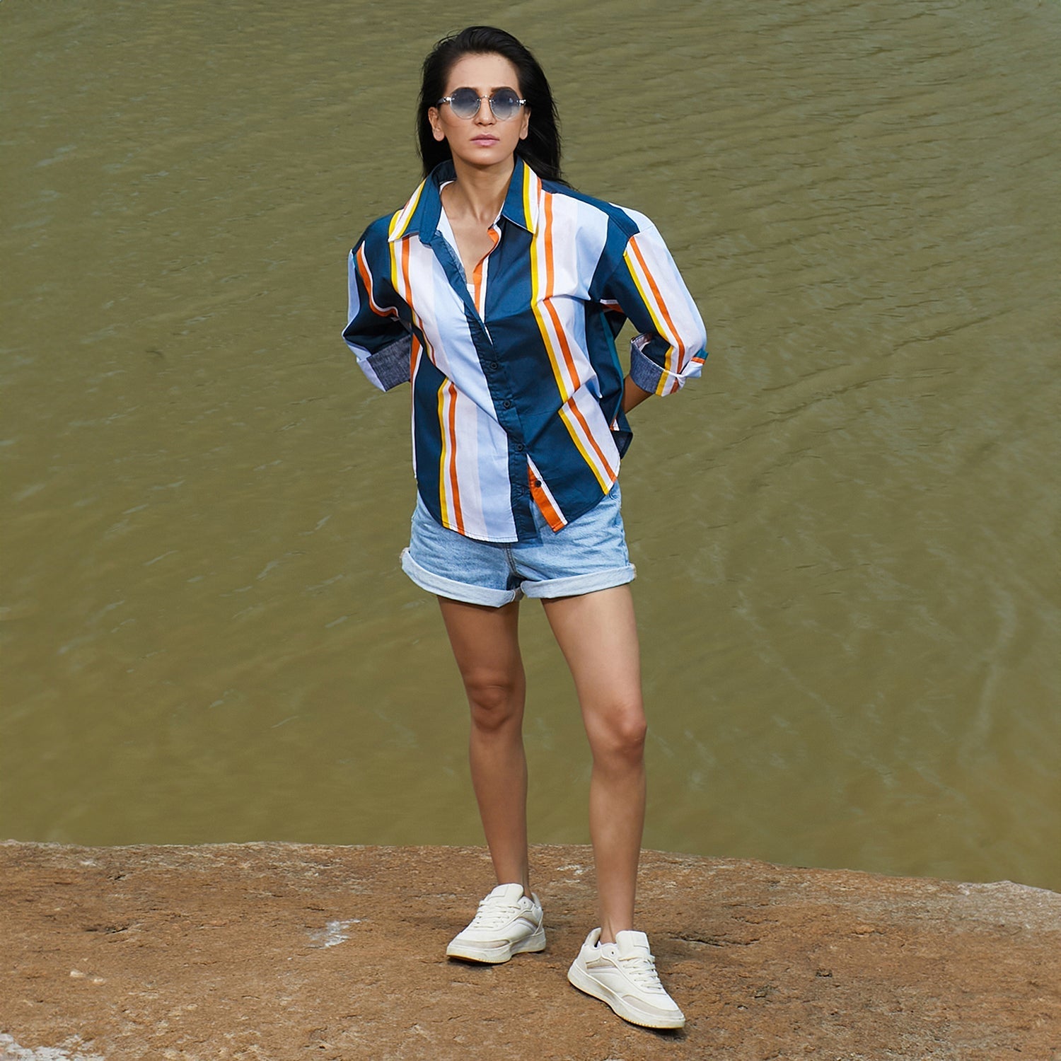 Women Blue Striped Shirt