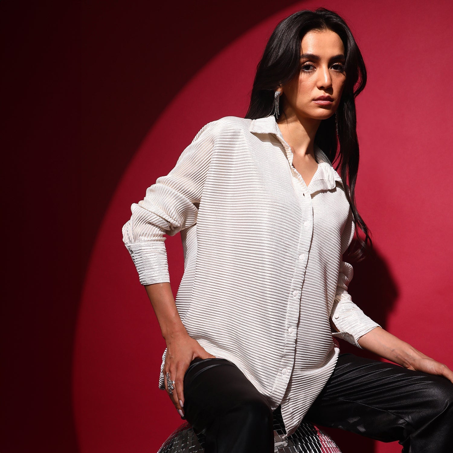Women White Pleated Shirt