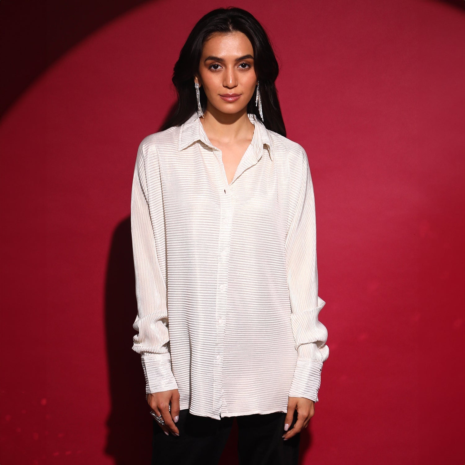 Women White Pleated Shirt