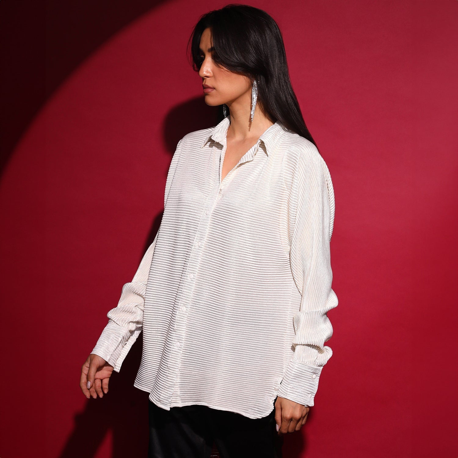 Women White Pleated Shirt