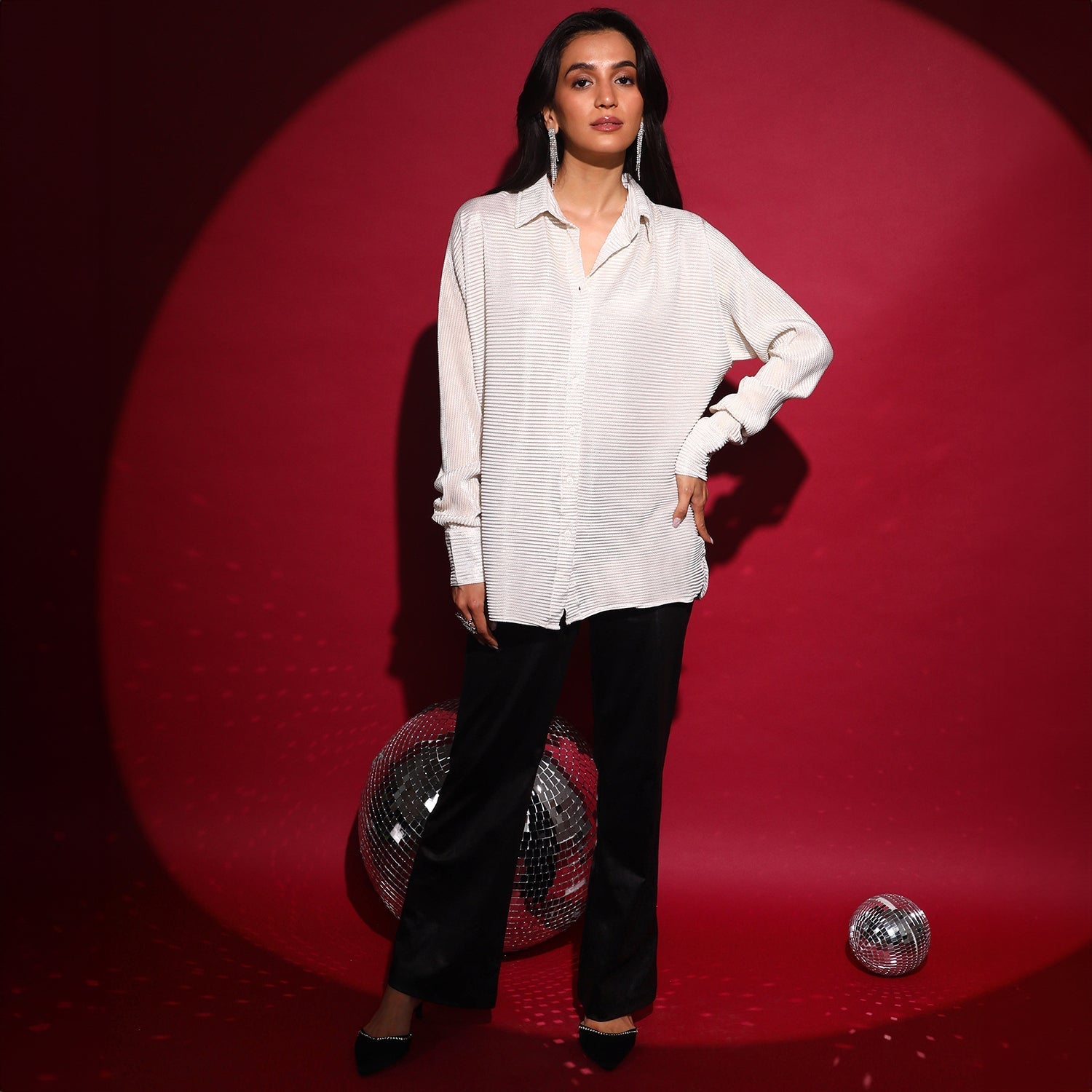 Women White Pleated Shirt