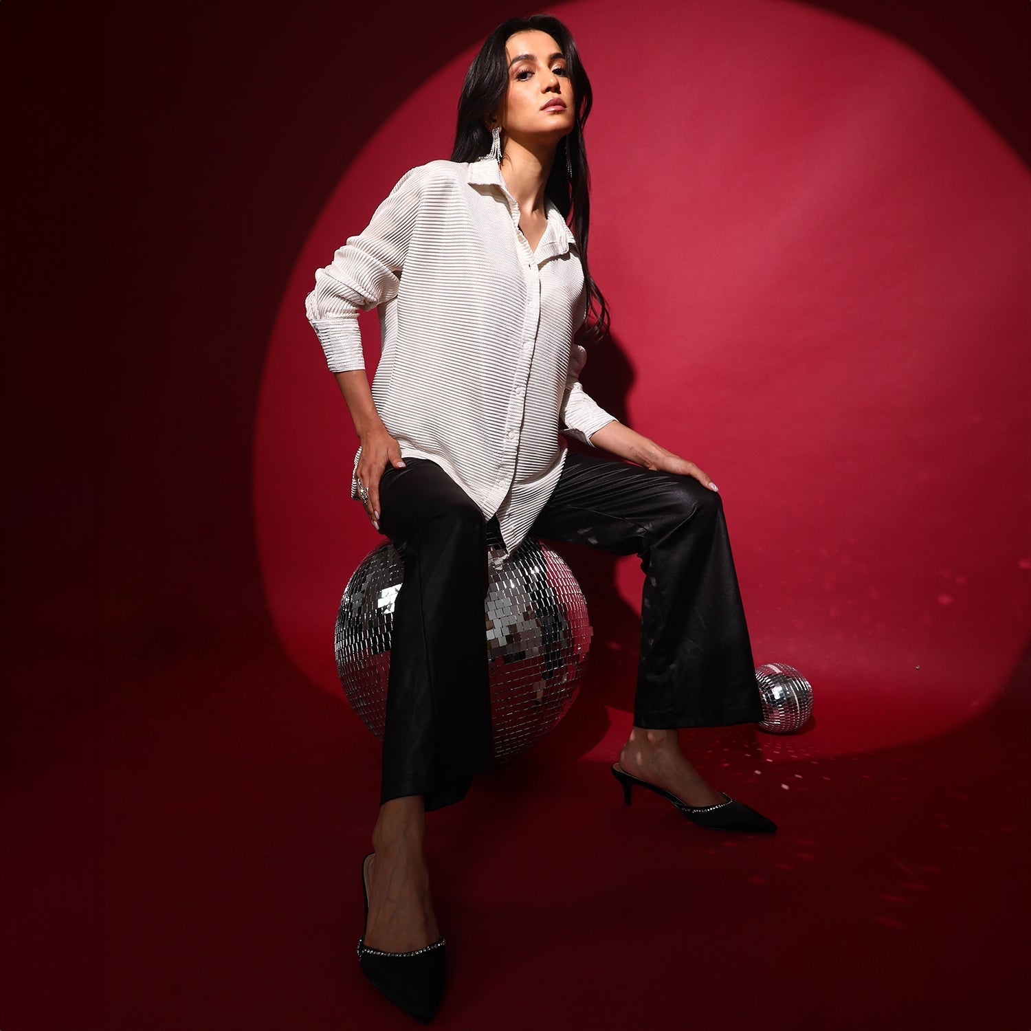 Women White Pleated Shirt