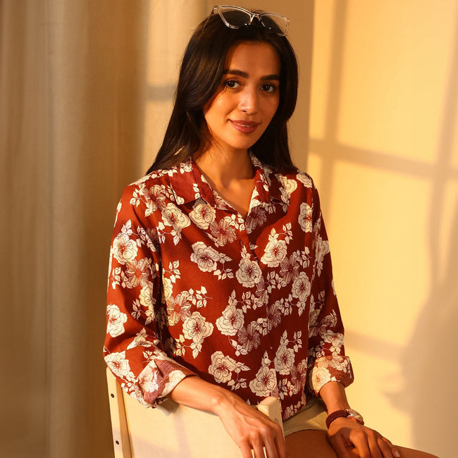 Women Brown Floral Print Shirt