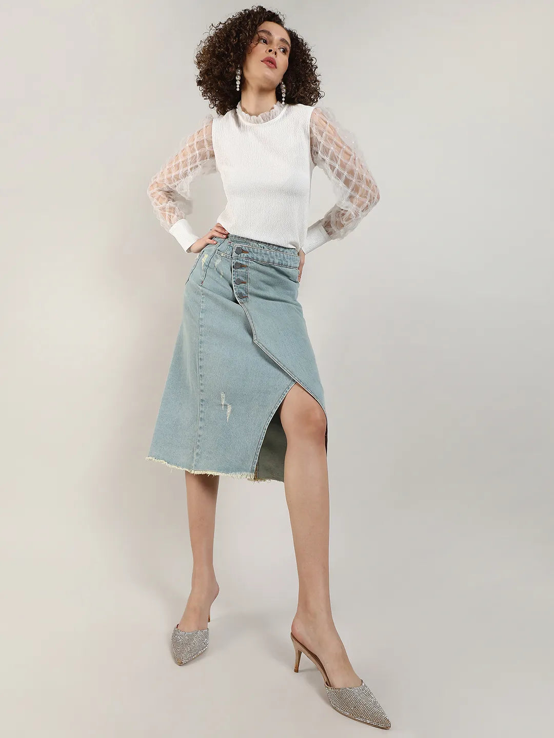 Women White Sheer Block Top