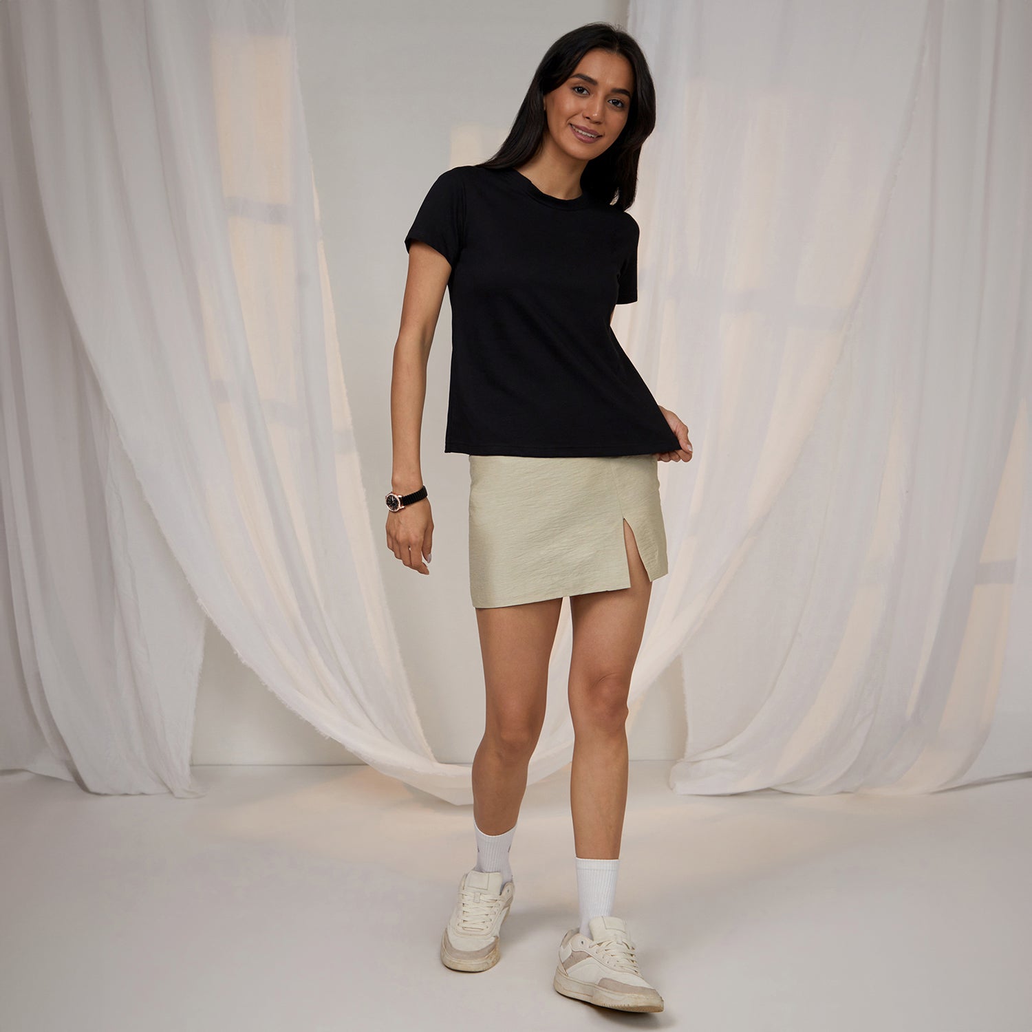 Women Black Solid Regular Fit Top