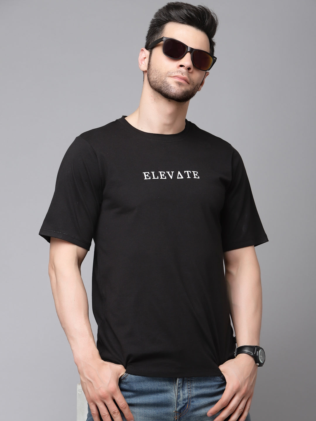 Men Printed Oversized Half Sleeves Round Neck Cotton TShirt