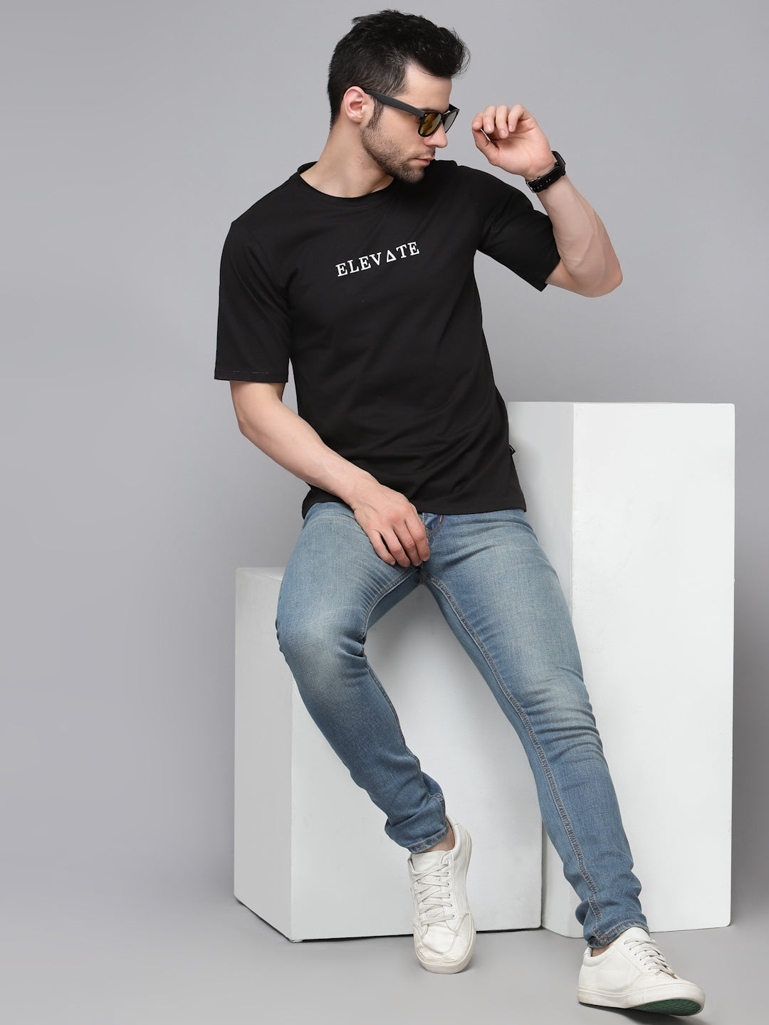 Men Printed Oversized Half Sleeves Round Neck Cotton TShirt