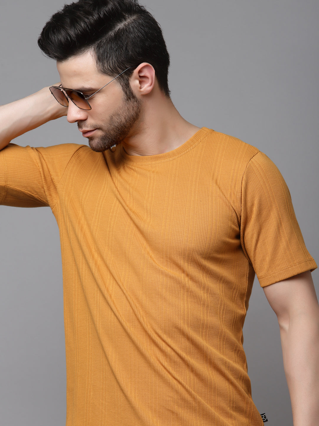 Men Drop Needle Self Textured Half Sleeves Tshirt