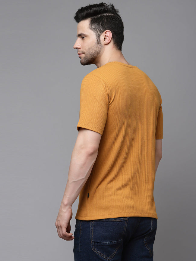 Men Drop Needle Self Textured Half Sleeves Tshirt