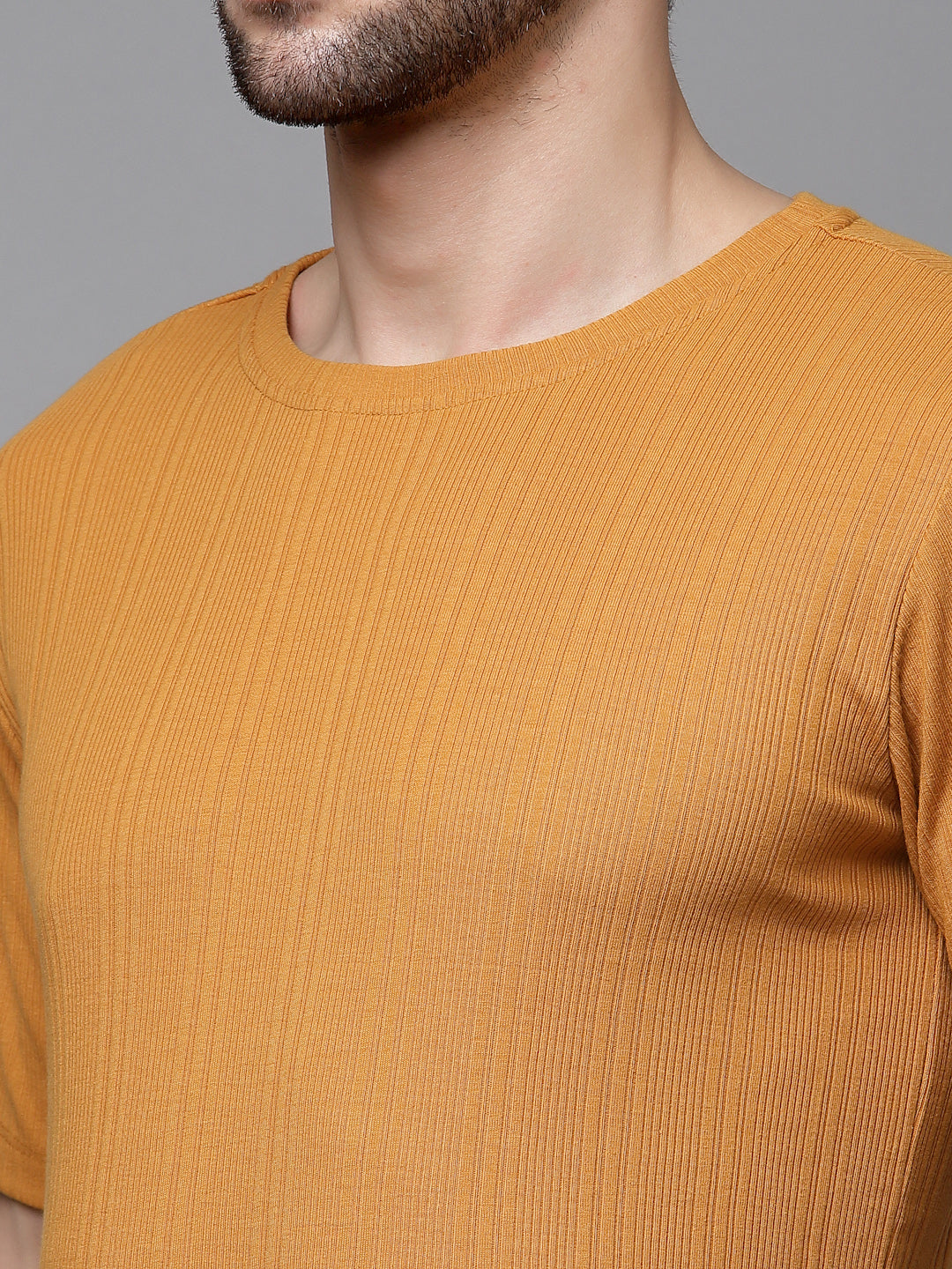Men Drop Needle Self Textured Half Sleeves Tshirt