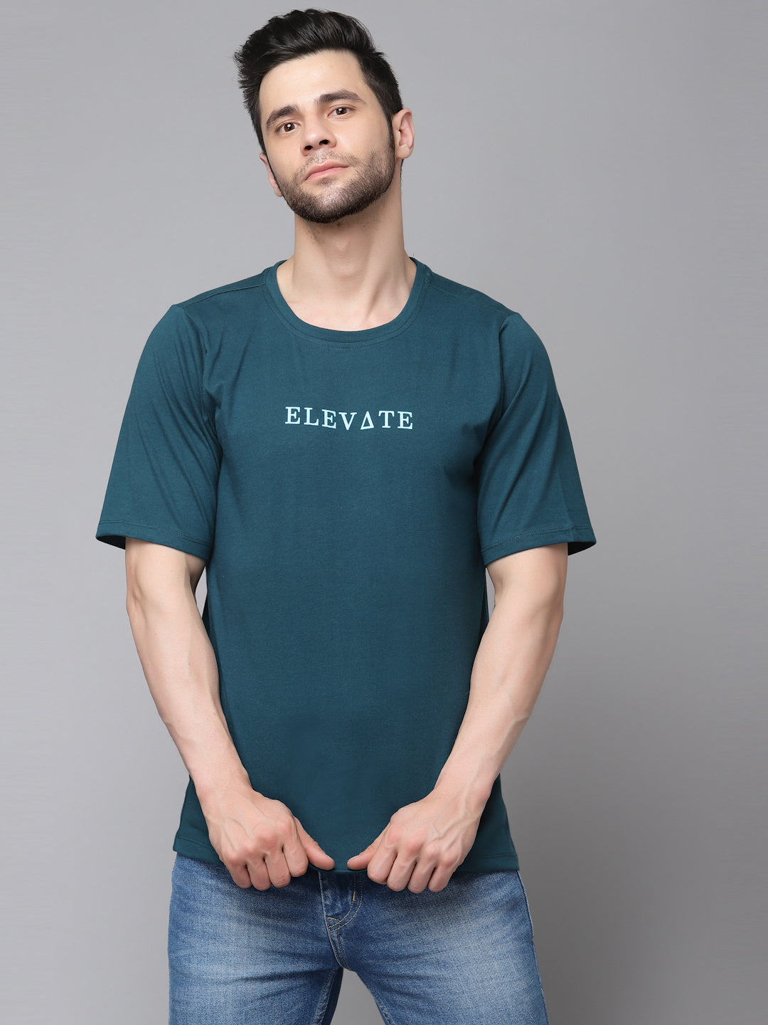 Men Printed Oversized Half Sleeves Round Neck Cotton TShirt