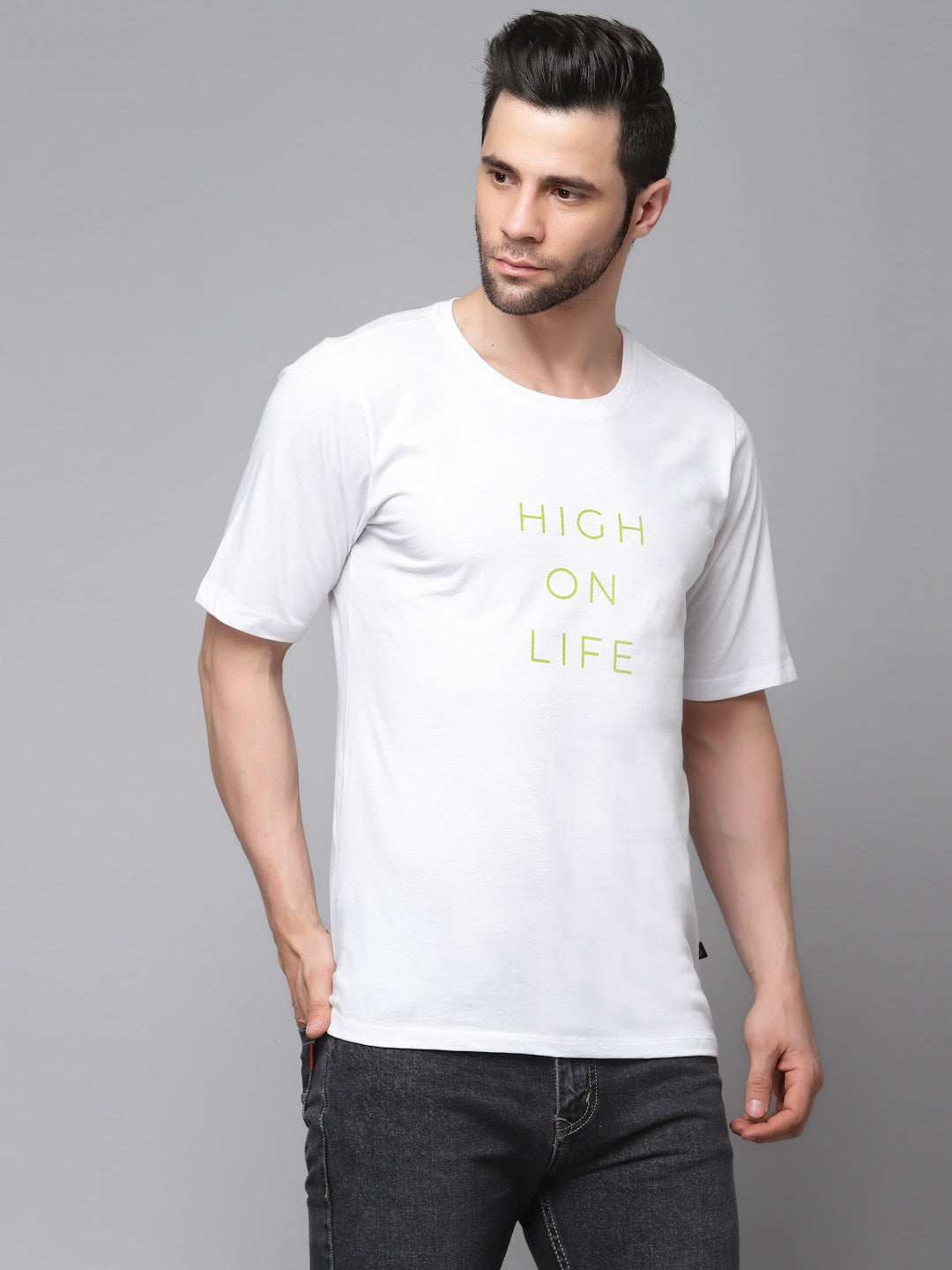 Men Printed Oversized Half Sleeves Round Neck Cotton TShirt