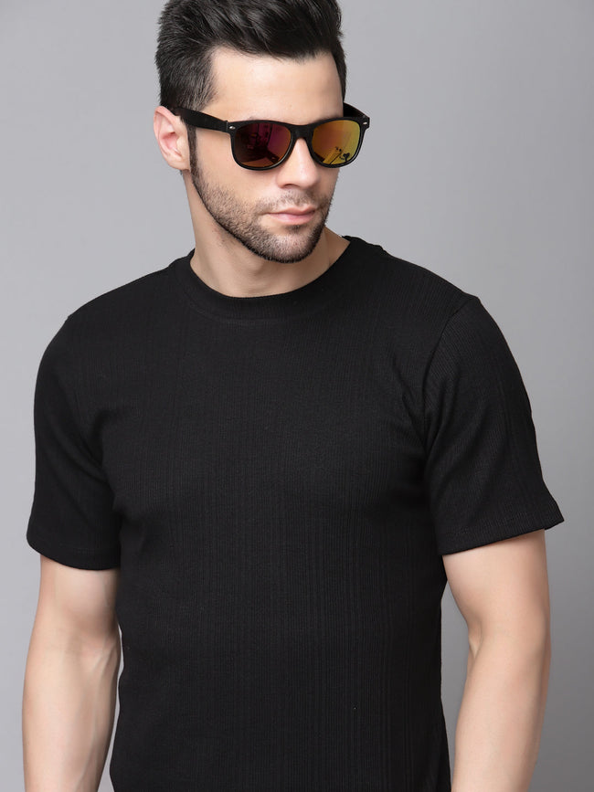 Men Drop Needle Self Textured Half Sleeves Tshirt