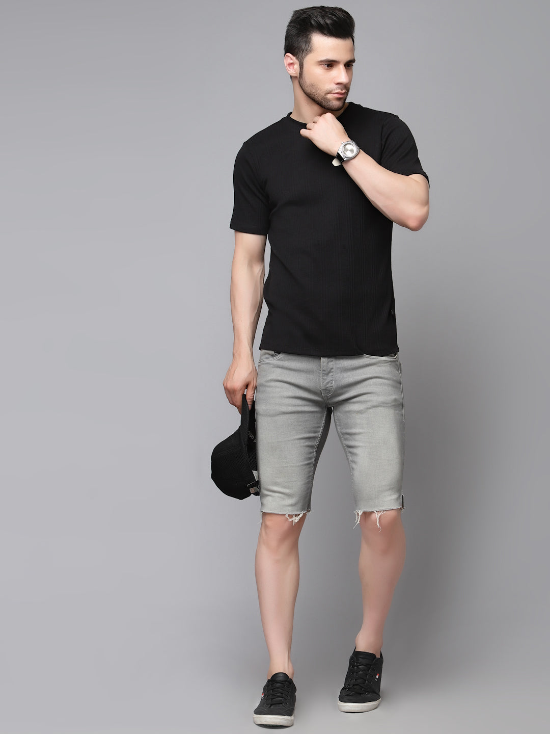 Men Drop Needle Self Textured Half Sleeves Tshirt