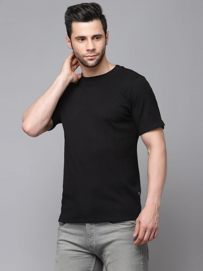 Men Drop Needle Self Textured Half Sleeves Tshirt