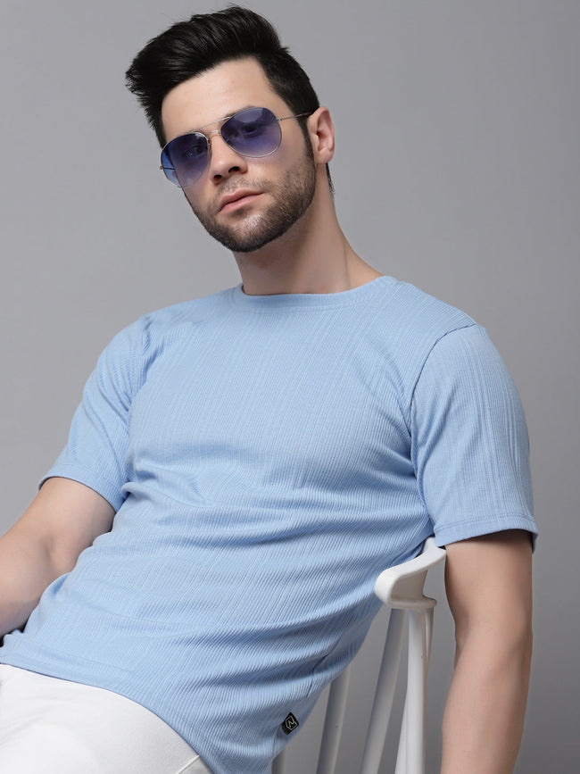 Men Drop Needle Self Textured Half Sleeves Tshirt