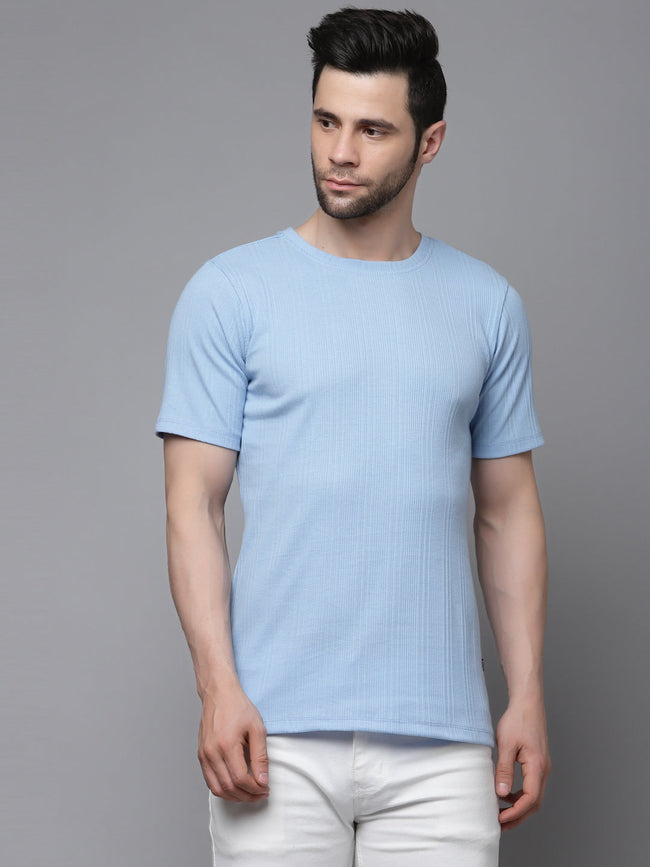 Men Drop Needle Self Textured Half Sleeves Tshirt