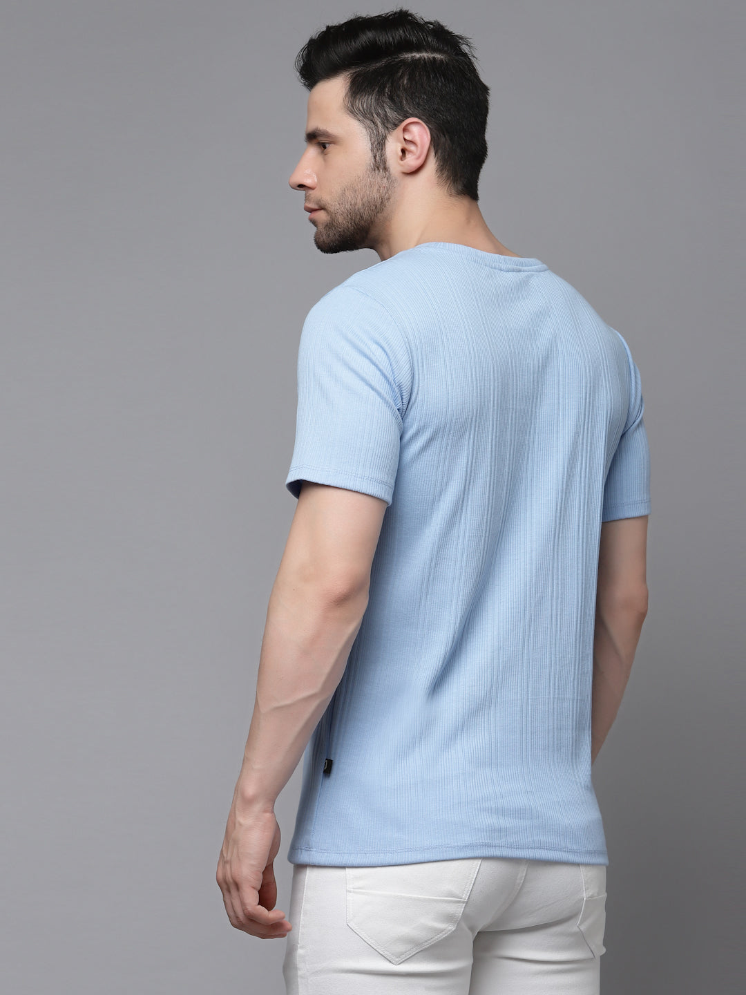 Men Drop Needle Self Textured Half Sleeves Tshirt