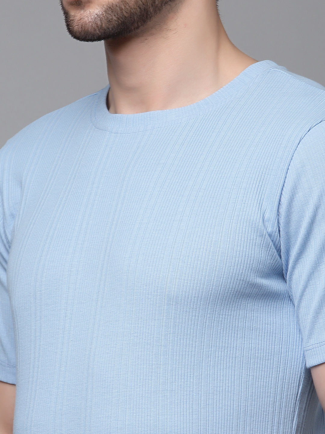 Men Drop Needle Self Textured Half Sleeves Tshirt
