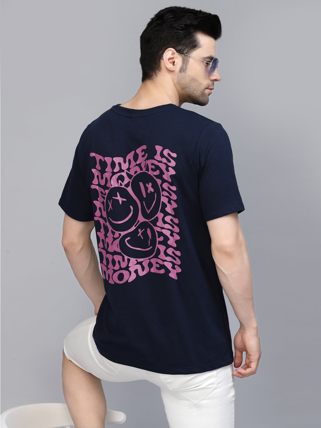 Men Navy Oversized Printed T-shirt