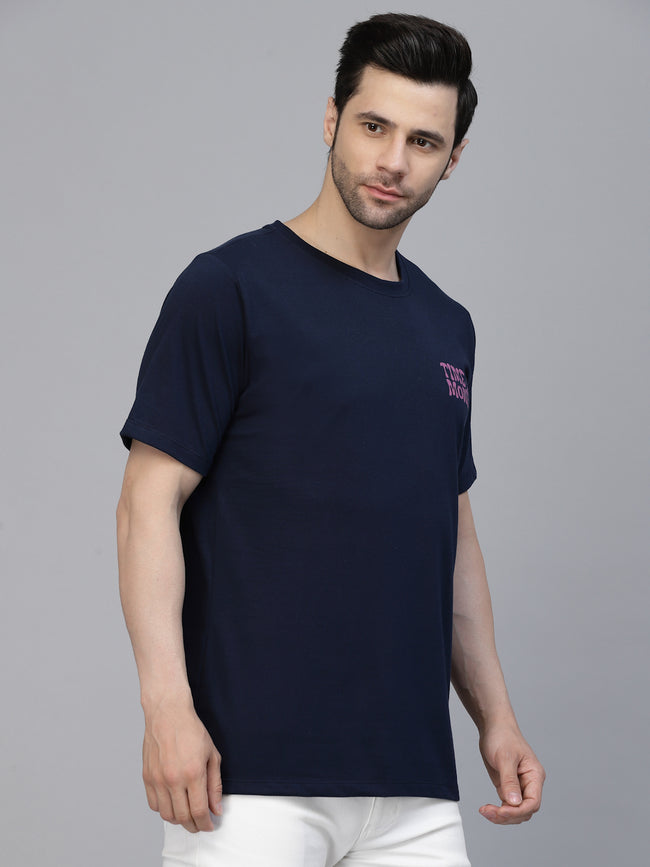 Men Navy Oversized Printed T-shirt