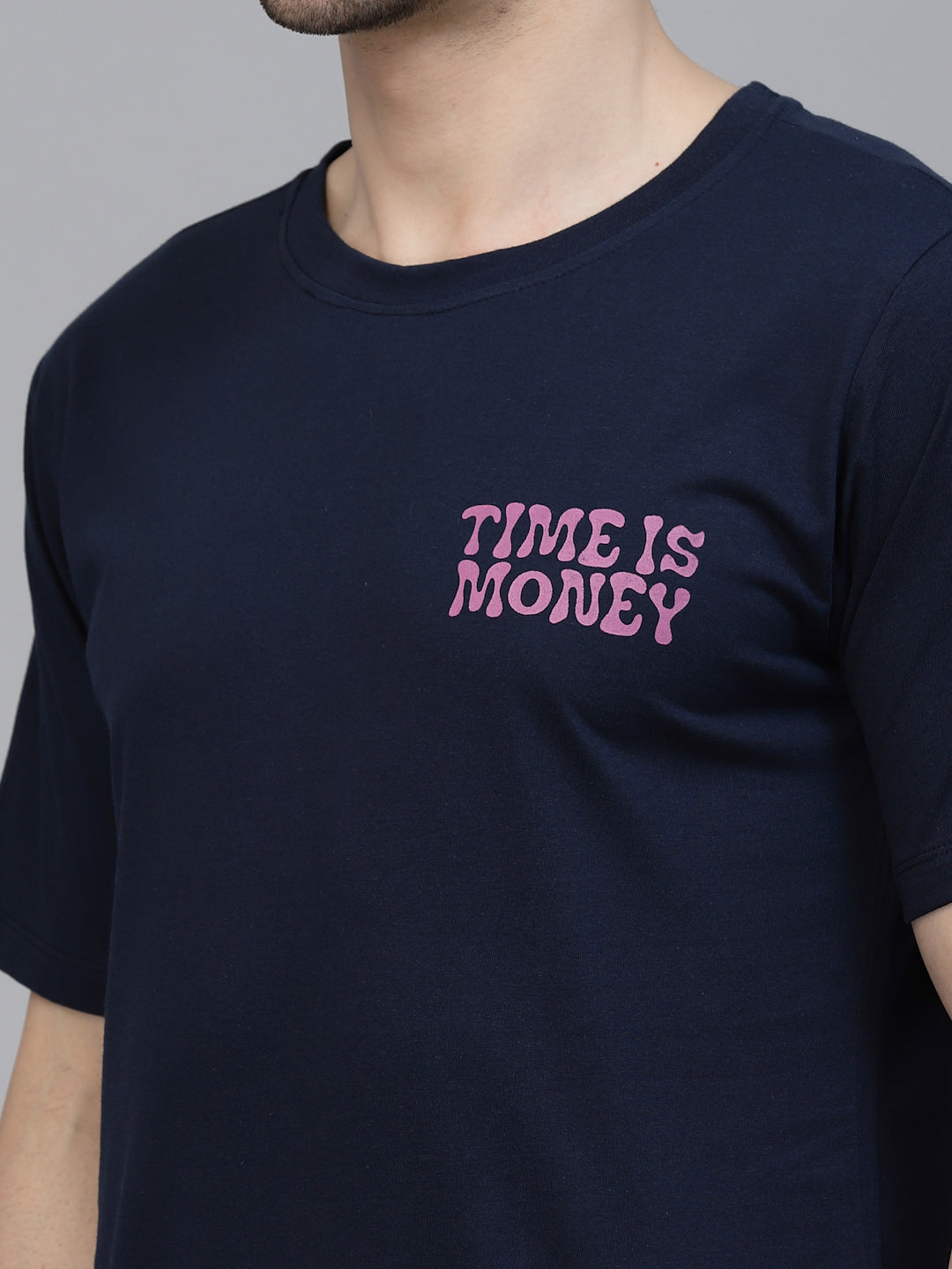 Men Navy Oversized Printed T-shirt