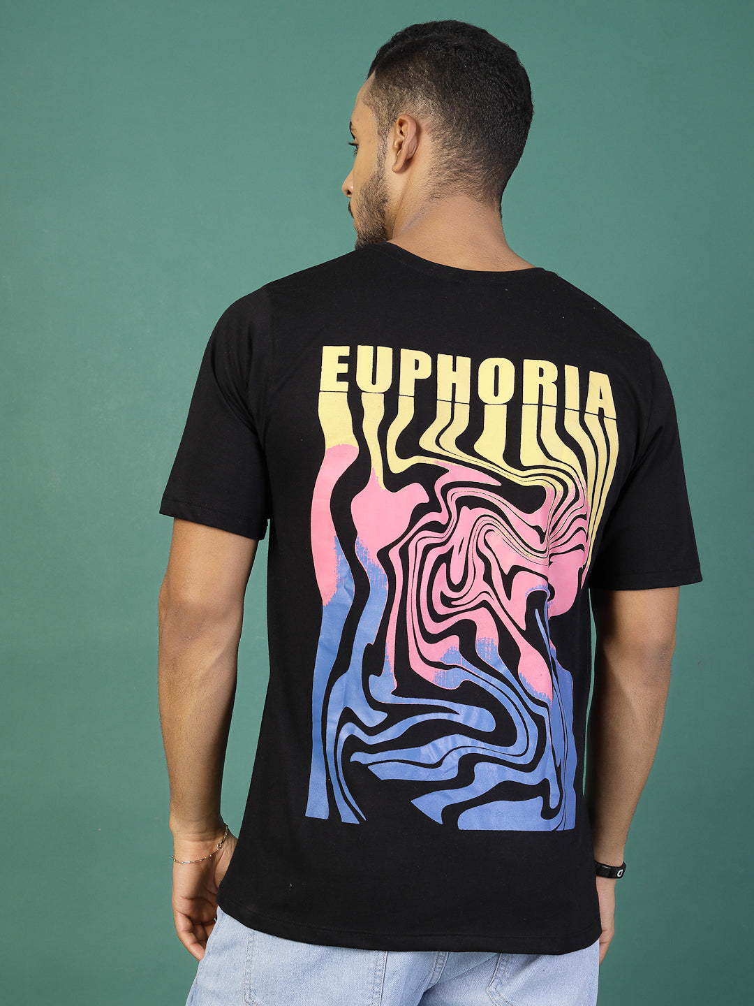 Men Black Oversized Printed T-shirt