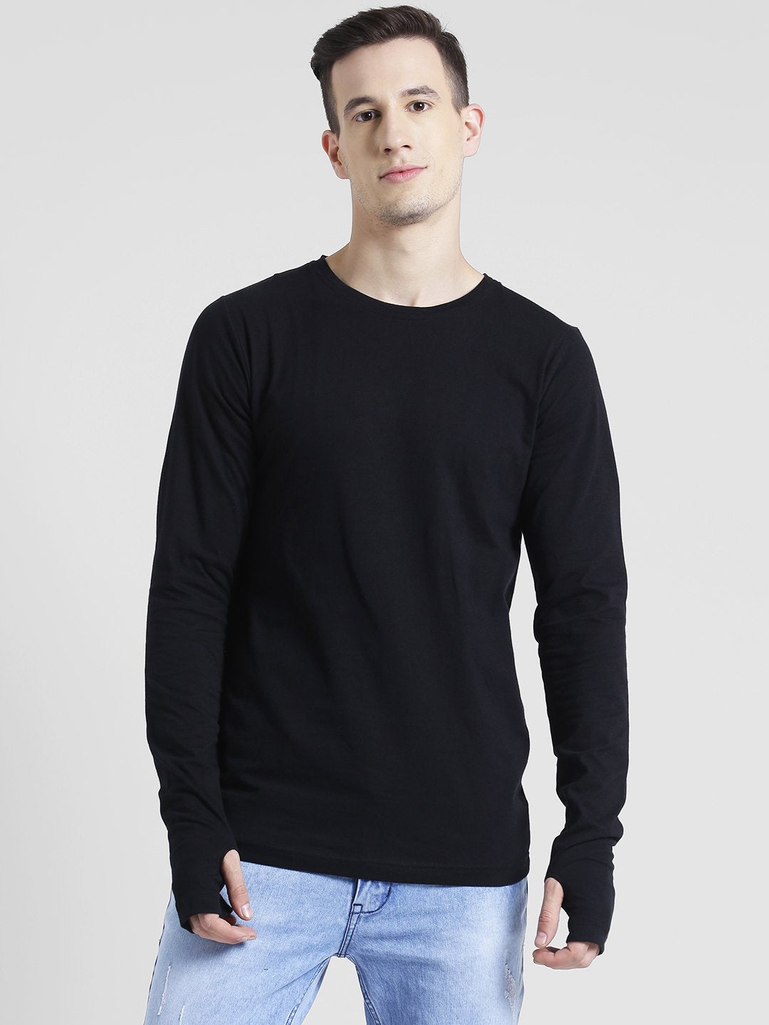Men Black Thumbhole Full Sleeve T-Shirt