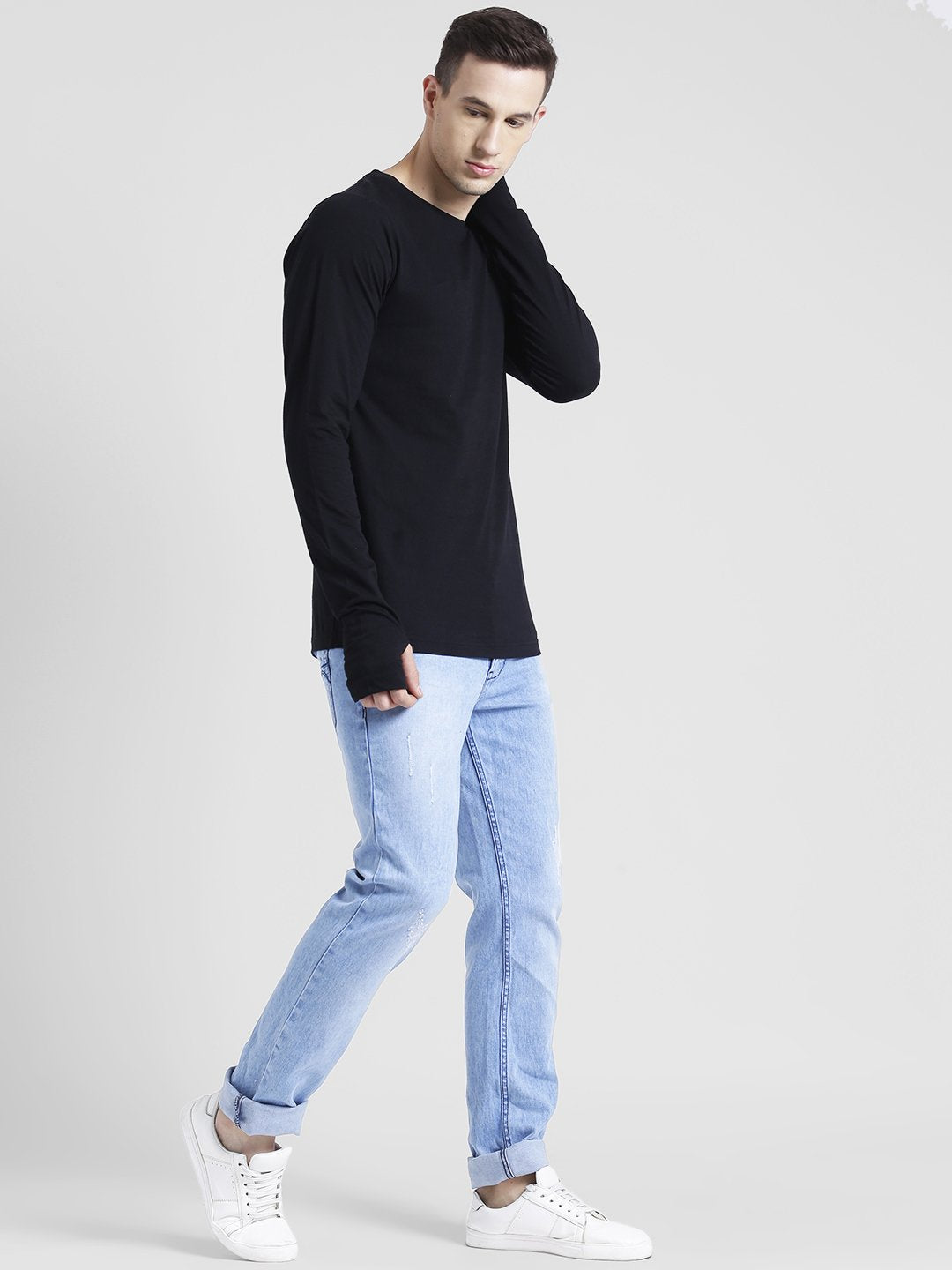 Men Black Thumbhole Full Sleeve T-Shirt
