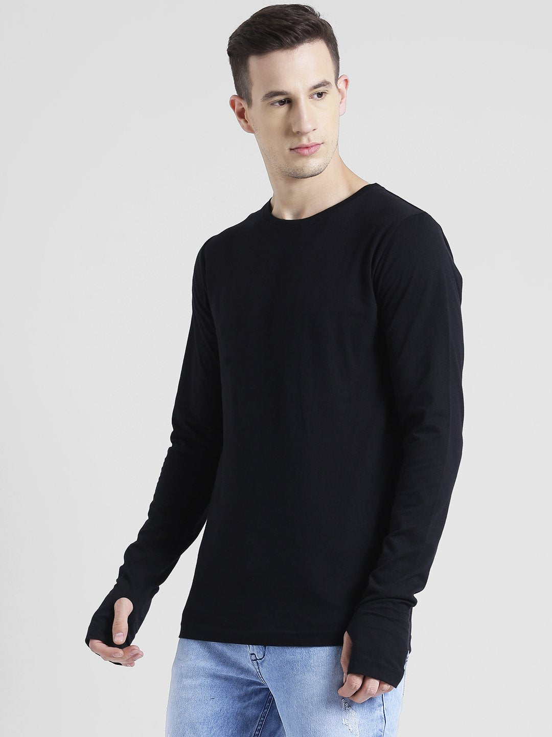 Men Black Thumbhole Full Sleeve T-Shirt
