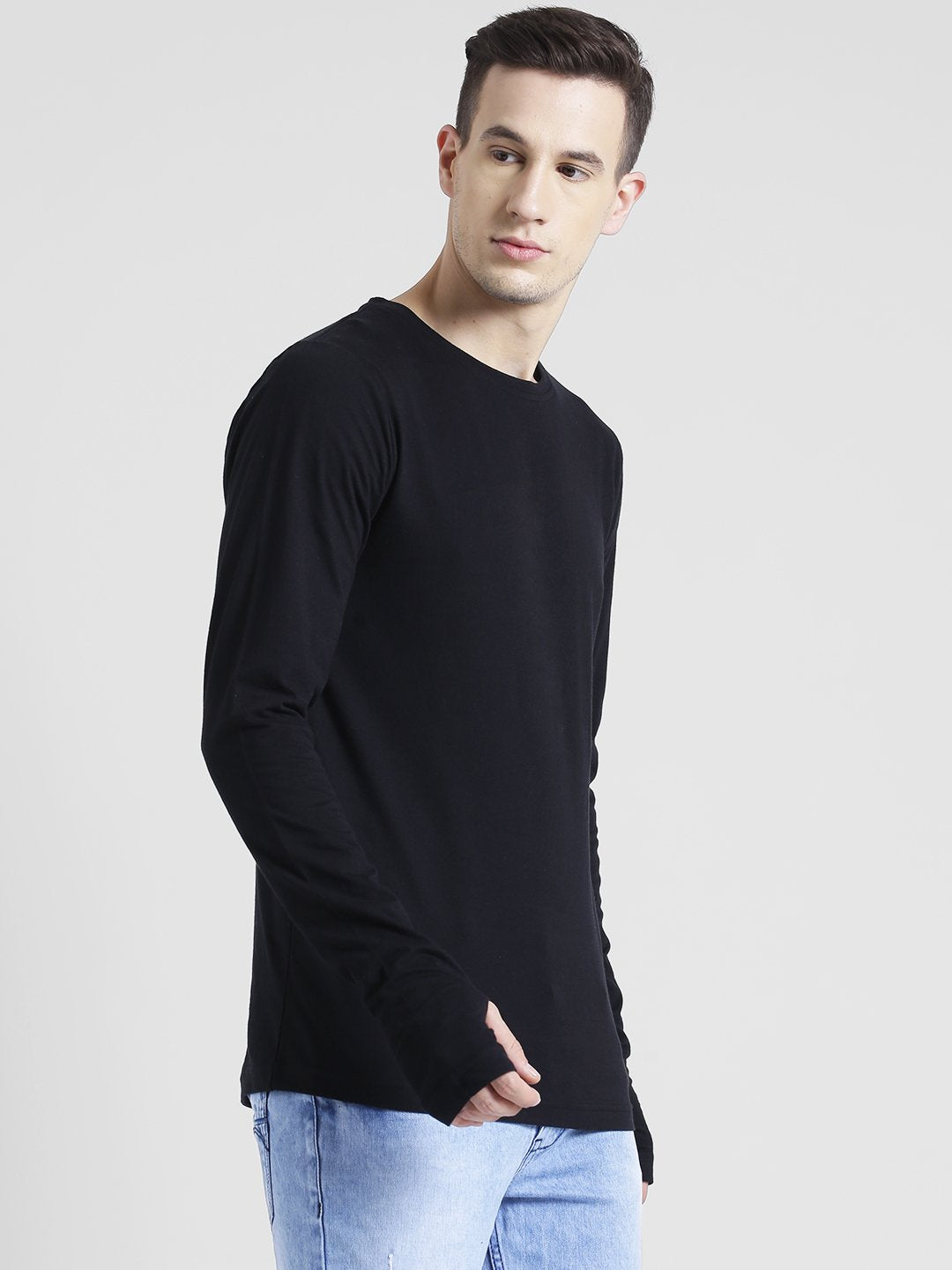 Men Black Thumbhole Full Sleeve T-Shirt