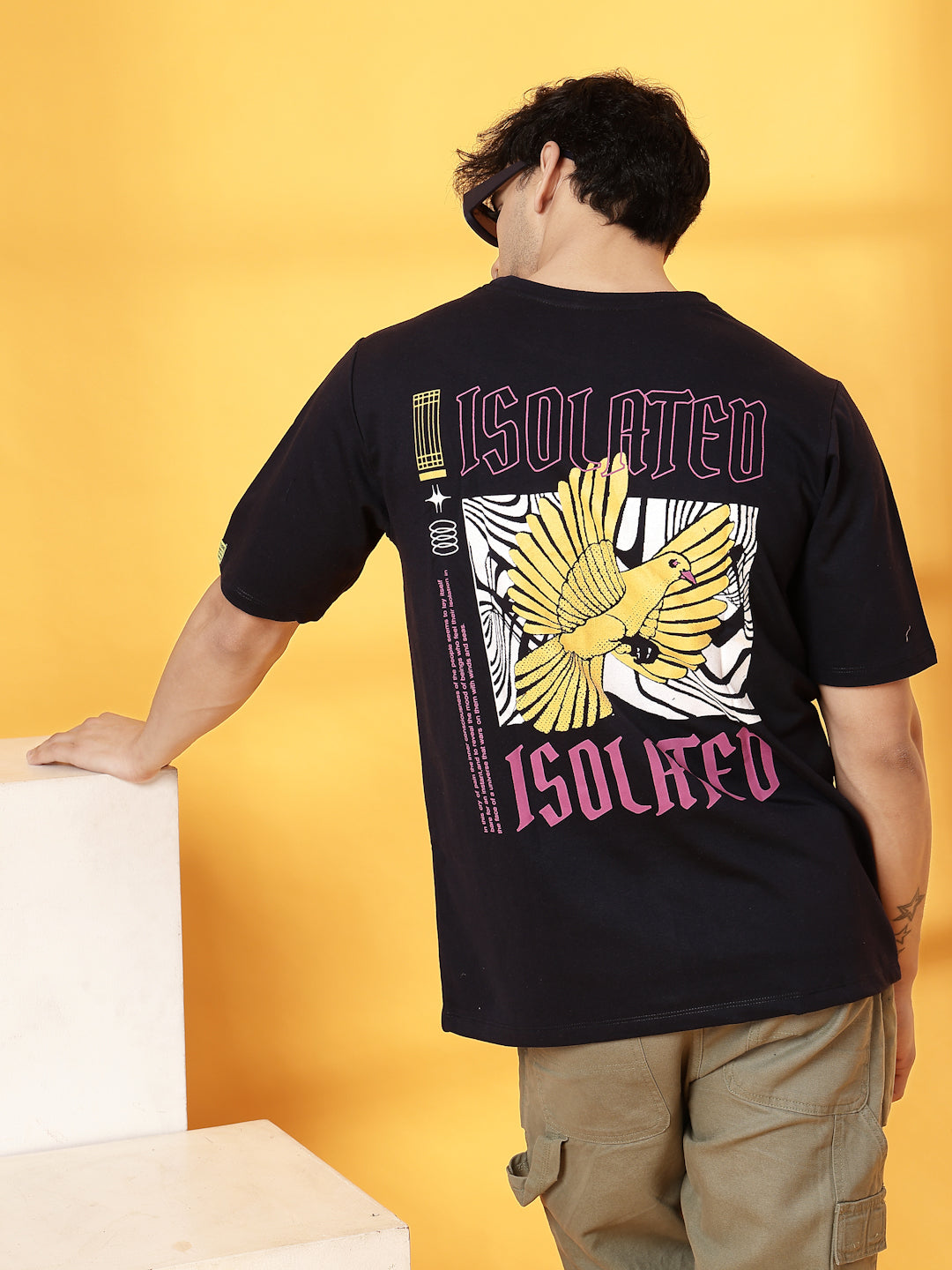 Men Cotton Fabric Terry Back Art T-Shirt