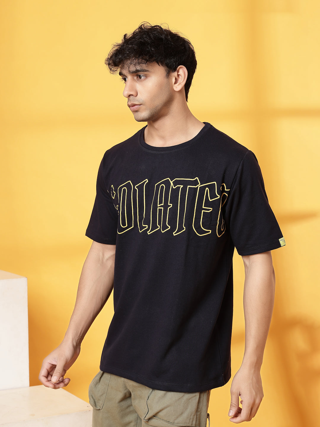 Men Cotton Fabric Terry Back Art T-Shirt