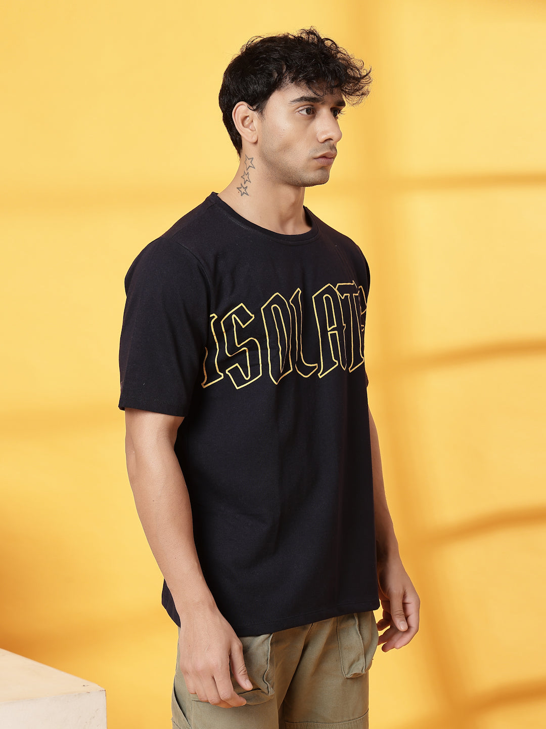 Men Cotton Fabric Terry Back Art T-Shirt