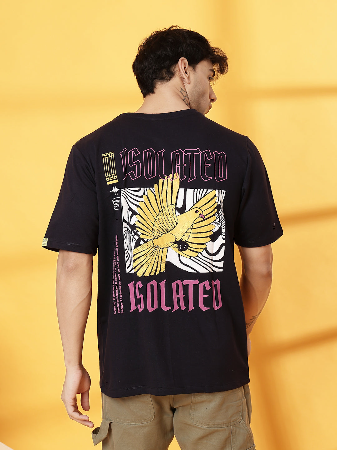 Men Cotton Fabric Terry Back Art T-Shirt