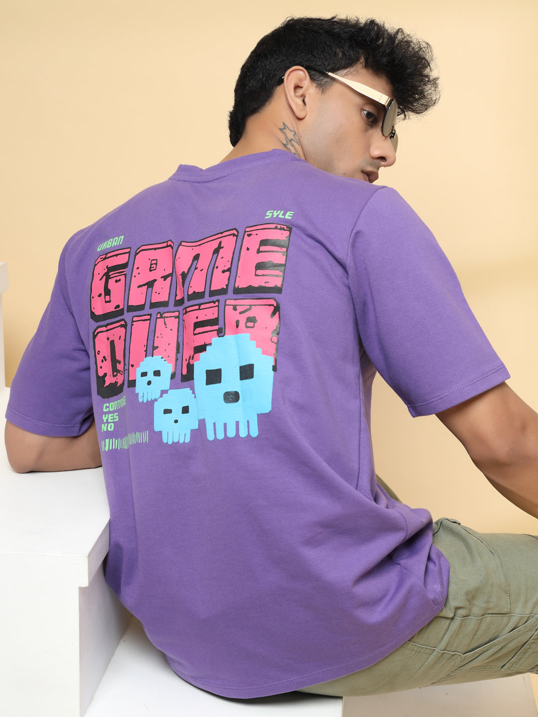 Men Game Over White Oversized Graphic Tshirt