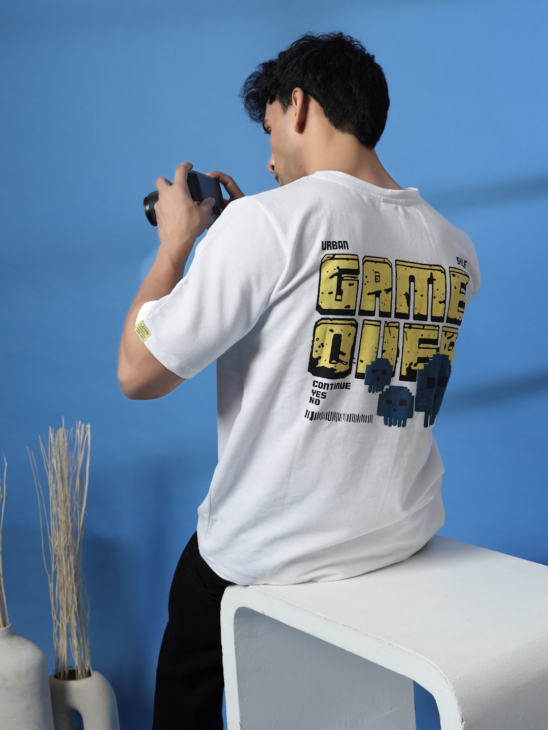 Men Game Over White Oversized Graphic Tshirt